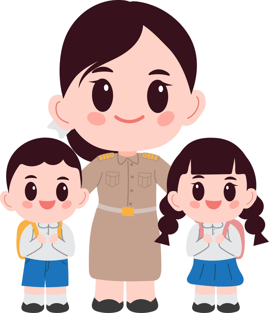 Thai woman teacher with her students